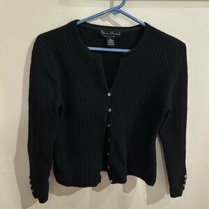 Women’s cardigan, black, wool. Button front, buttons on sleeves. XL.